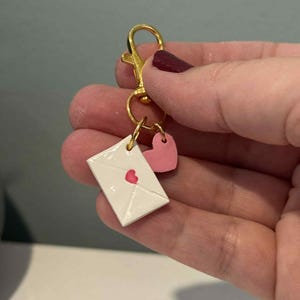 Polymer clay love letter and heart keyring charm - cute valentines day gift