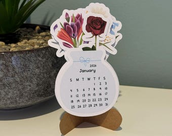 Blumenvasen Tischkalender 2026-2027 – Handgemachtes Blumen Design