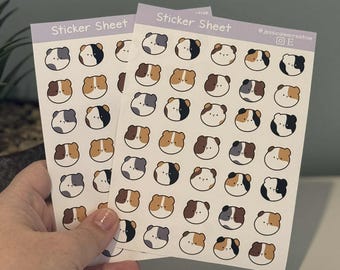 Feuille d'autocollants kawaii pour cochon d'Inde | Stickers animaux mignons