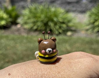 Handmade Polymer Clay Bumble Bear - Miniature Desk Companion