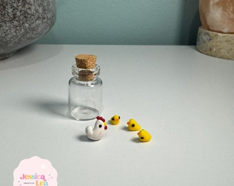 Miniature Chicken & Chicks in Jar | Handmade Polymer Clay Ornament