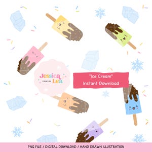 Patrón sin costuras de helado: tela veraniega kawaii, diseño POD (descarga digital)
