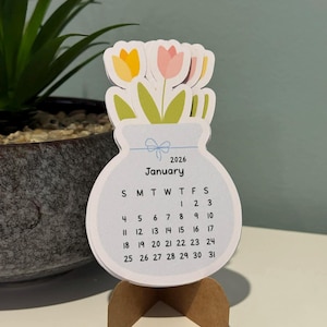 Handmade Tulip Vase Desk Calendar (July 2025 - December 2026)