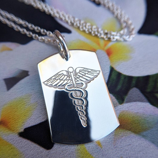 Personalised Sterling Silver Medical Alert Dog Tag Necklace, Men's Women's