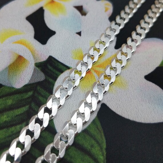 Cubic Zirconia 7mm Curb Chain Necklace in Solid Sterling Silver - 20