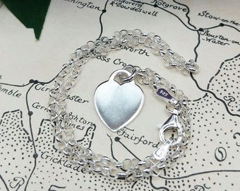 Belcher Anklet with Heart Tag in Sterling Silver, Women's Ankle Bracelet, 10 inch Anklet