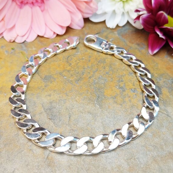 Mens Silver Heavy Curb Chain Bracelet