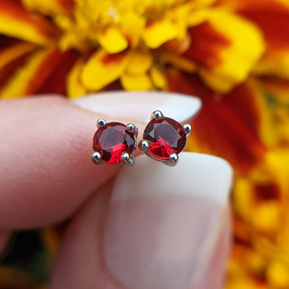 Rhinestone Trimmed Red Square Stone Stud Earrings | Interview Earrings |  L&M Bling - lmbling