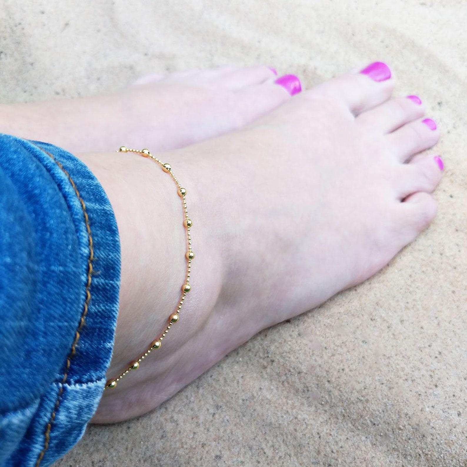 Beaded Anklet Women's Yellow Gold Plated UK Ladies Gold Etsy