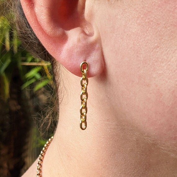 Yellow Gold Over Silver Cable Link Drop Earrings Women s Ladies