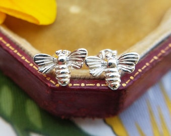 Bee Stud Earrings in 925 Sterling Silver, Women's Insect Bumblebee Earrings, Jewellery Gift for Her