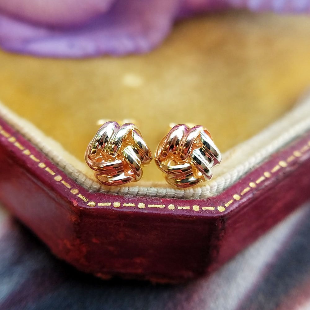 9ct Three Colour Gold Knot Stud Earrings 9K Yellow Rose White