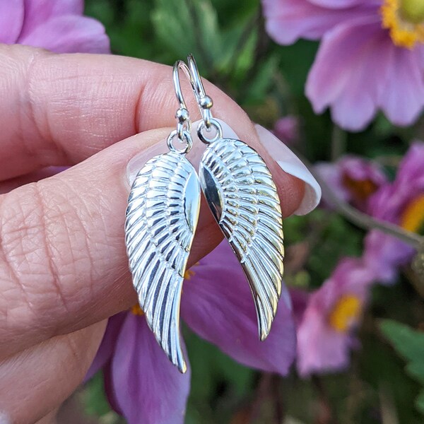 Sterling Silver Angel Wing Drop Earrings, Women's Ladies 925 Dangle