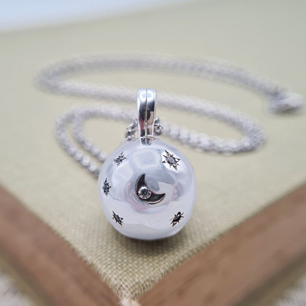 Shooting Star Orb Ball Locket Necklace in Sterling Silver