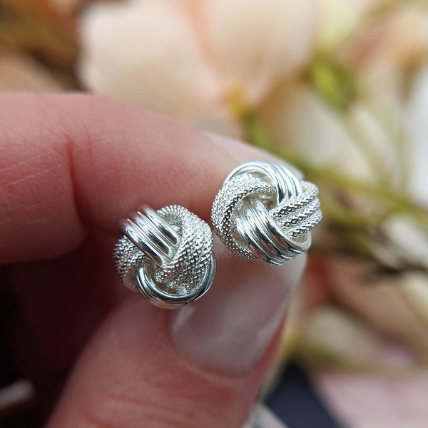 Large Sterling Silver 1.1cm Textured Knot Stud Earrings, 925 Women's Ladies Studs