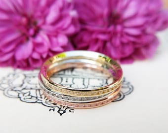 Dainty Eternity Ring in 9ct Gold with CZ, Rose Yellow White Cubic Zirconia Skinny Band Ring