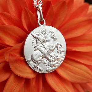 Solid Sterling Silver St George Medal Pendant Necklace, Patron Saint Jewellery