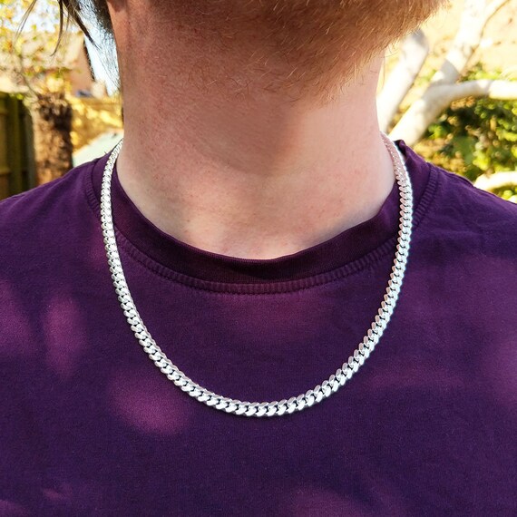 Silver Cuban Link Chain 6mm Silver Necklace Men's 