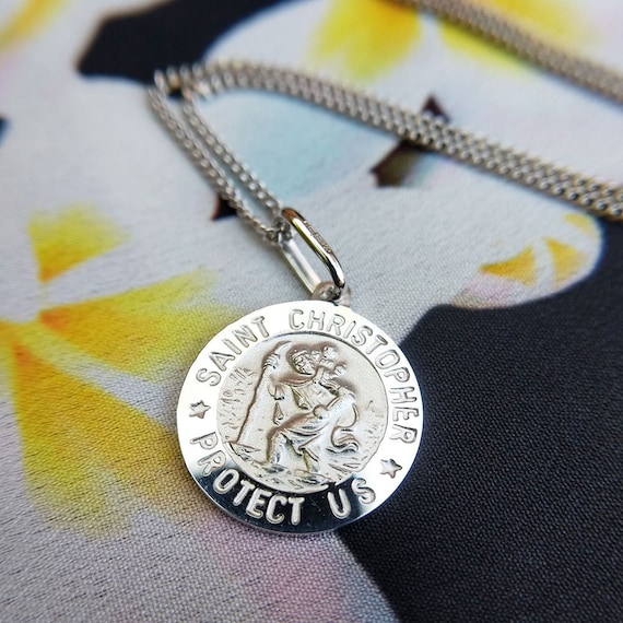 White gold st christopher medal deals
