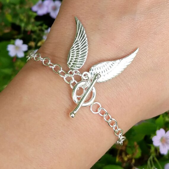 Guardian Angel Wing Bracelet with a Clear Crystal Charm