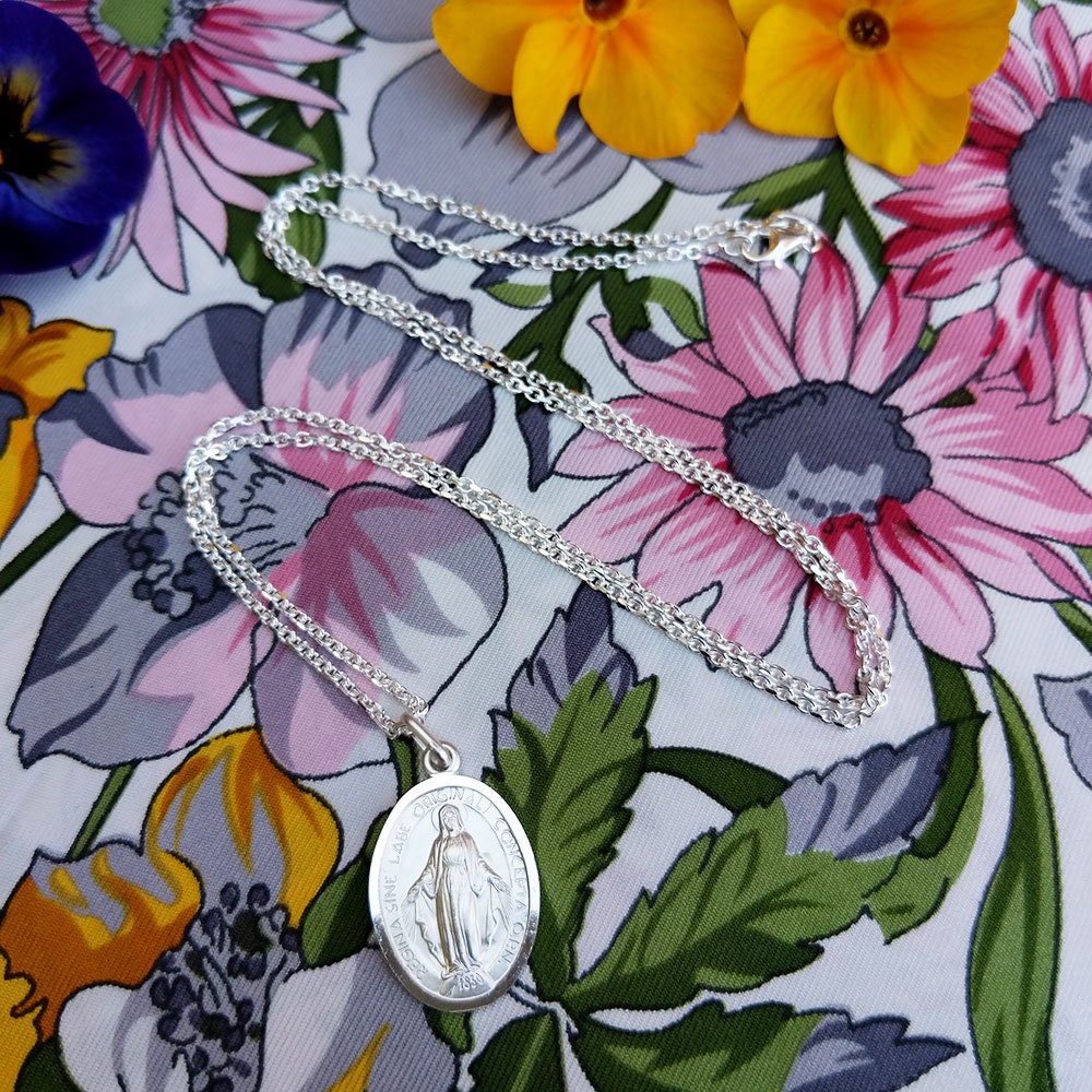 Sterling Silver Miraculous Medal Necklace Virgin Mary | Etsy