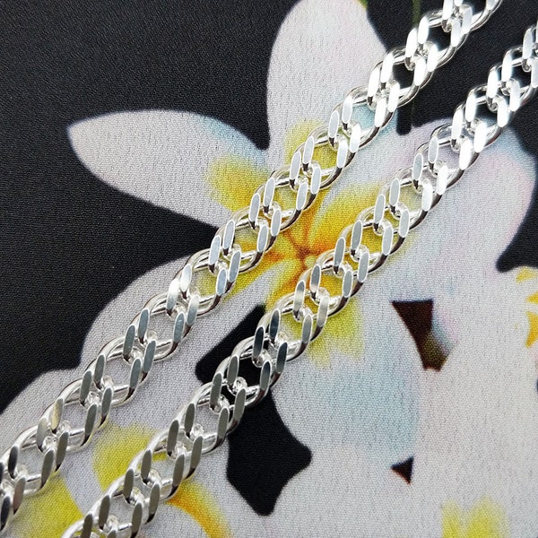 Sterling Silver 6mm Double Curb Chain | 18 20 22 24 pouces | Femmes hommes