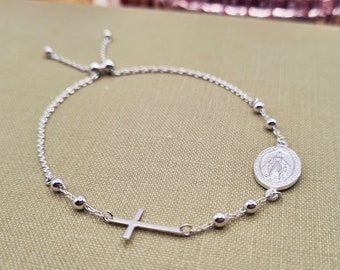 Women's Sterling Silver Adjustable Rosary Bracelet, 7-8 inch