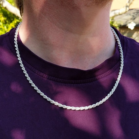 Solid Sterling Silver 4mm Rope Chain Necklace 16-30 Inch Men's