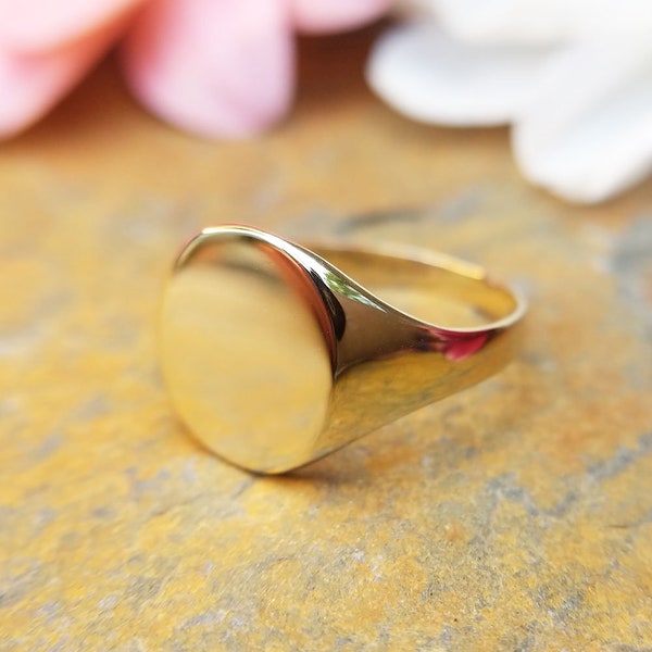 Anello con sigillo ovale da donna in oro giallo massiccio da 9 ct, sigillo da donna