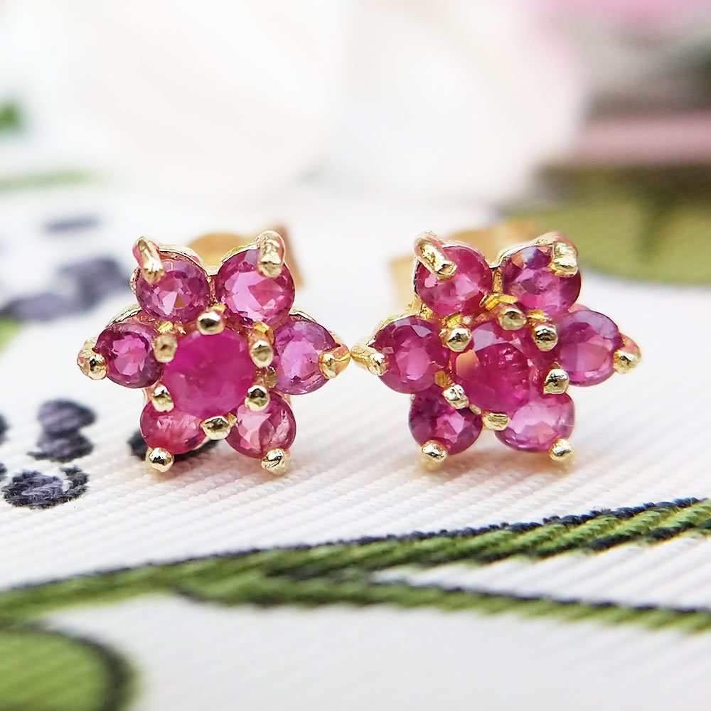 Ruby flower earrings deals