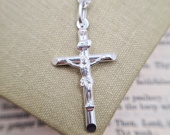 Small-Medium Sterling Silver Crucifix Pendant Necklace