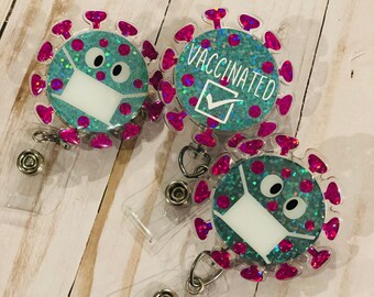 Pandemic Badge Reel Covid 19 Vaccinated Badge Holder Masked and Vaccinated Badge Holder Corona Virus COVID Badge Reel Nurse Badge Reel