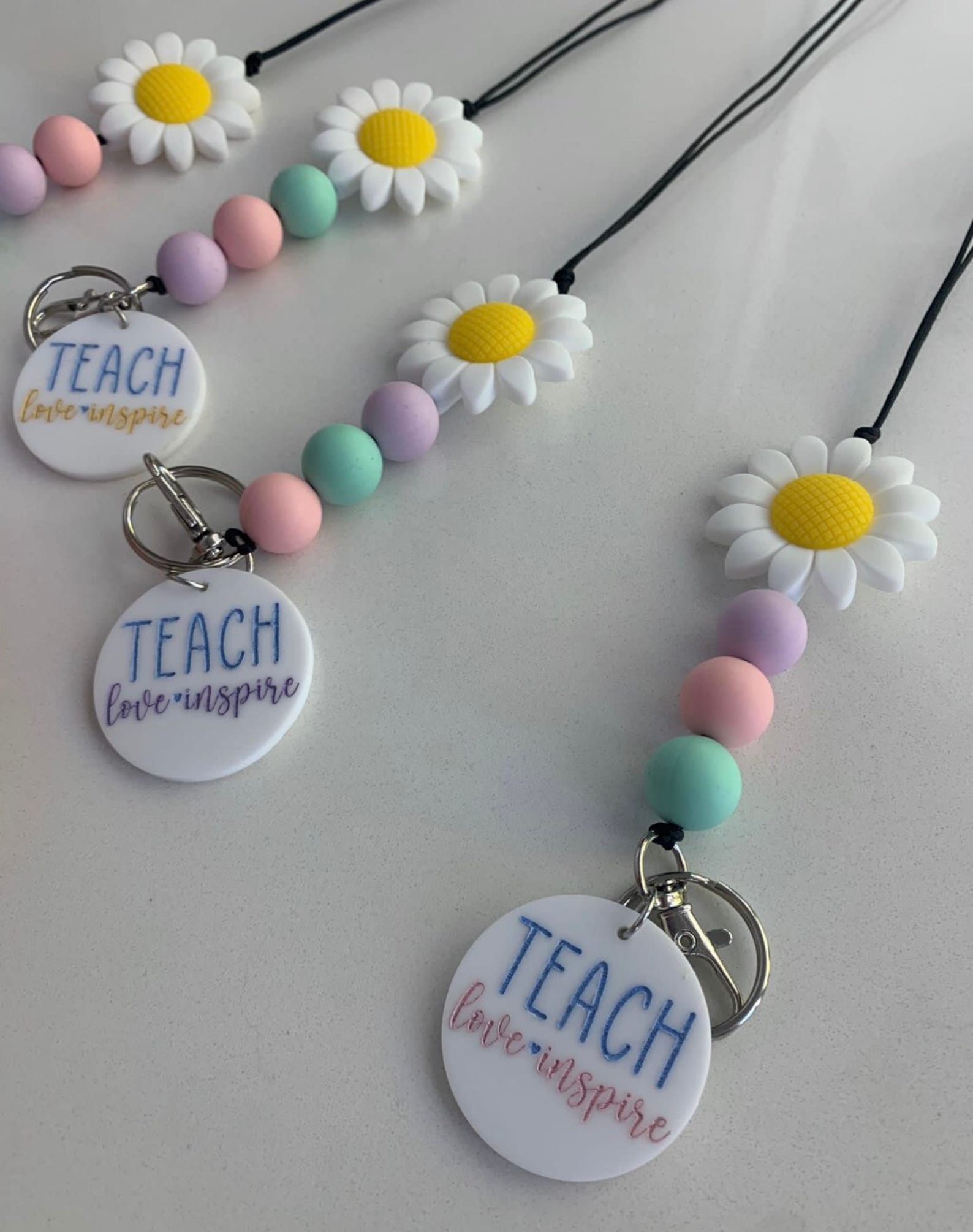 Teacher lanyard daisy flower lanyard silicone bead lanyard Etsy