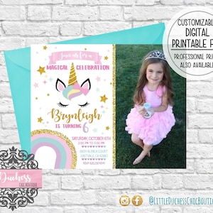 Unicorn Birthday Invitation, Rainbow, Eyelash Unicorn, Pretty Unicorn, Invitation, Invite, Digital Invitation, Birthday, First Birthday