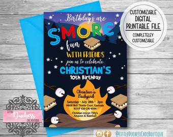 Camping Campfire Party Birthday Invitation, Boy Party, Girl Party, Digital Invite, Printable Invite, Smore Party, Camping Birthday