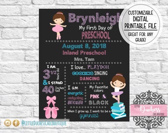 Back to School Ballerina Chalkboard Sign, Ballerina, First Day of School Poster, All About Me, School Sign, Ballerina, First Day of School