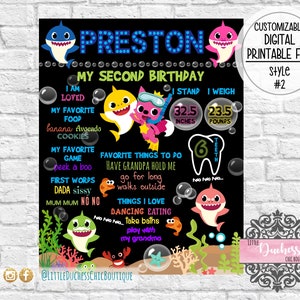 Baby Hai Geburtstag Kreidetafel Schild, Hai unter dem Meer Geburtstag, Erster Geburtstag, Geburtstag Zweit, Geburtstag Poster, Alles über mich