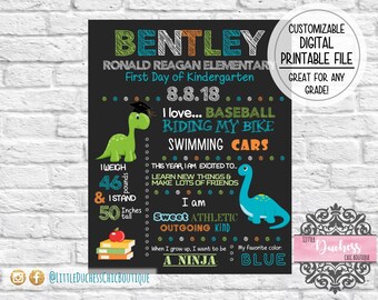 Back to School Dinosaurs, Chalkboard Sign, Dinosaur, First Day of School Poster, All About Me, School Sign, First Day of School, Digital