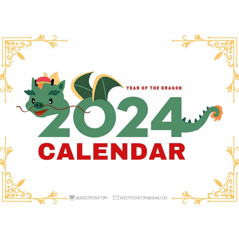 2024 Jahr des Drachen Kalender, A4 Querformat Sonntagsbeginn 