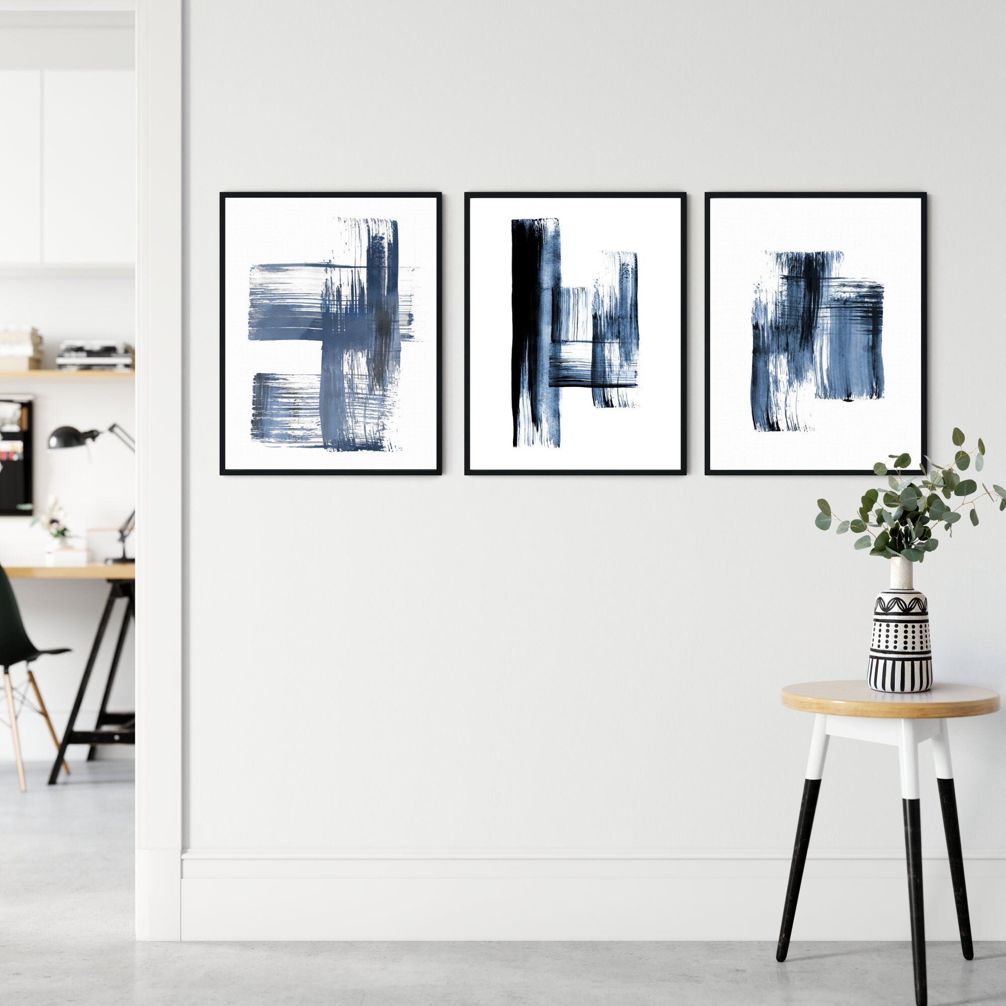 Blue Abstract Wall Art Prints Set of 3 Framed or Unframed Etsy UK