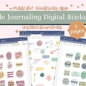 May include: Three digital pages of Bible journaling stickers for the Goodnotes app. The stickers feature watercolor-style illustrations with inspirational quotes and phrases like "Have Faith", "Amen", "God is Love", and "Pray Without Ceasing".