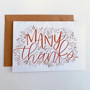 Biglietto d'auguri / Molte grazie / 5"x7" Carta con busta inclusa / Vuoto All'interno / Stampato su Thick Cardstock / Biglietto di ringraziamento Autunnale