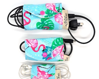 3 Sizes - Fabric Cord Wrap/Keeper - Blue-Pink Flamingo