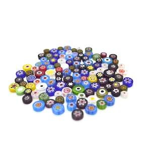 Mixed Colour - Round Shaped Glass Millefiori, 100g (&gt;100 pieces), Dia 9-13mm, Thickness 4-5mm