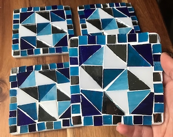 Ocean Blue, Handmade Mosaic Coasters - Set of 4