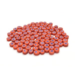 Orange - Round Shaped Glass Millefiori, 100g (&gt;100 pieces), Dia 9-13mm, Thickness 4-5mm
