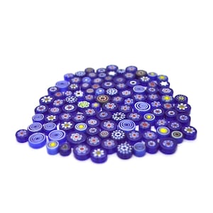 Blue - Round Shaped Glass Millefiori, 100g (&gt;100 pieces), Dia 9-13mm, Thickness 4-5mm