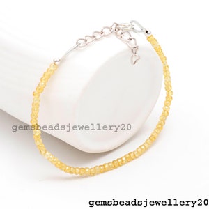 925 Sterling Silver Natural Yellow Zircon 3 mm Rondelle Faceted Beaded Handmade Adjustable Bracelet / Gemsbeadsjewellery20