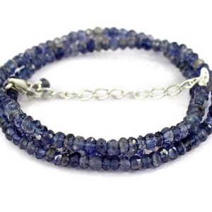 925 Sterling Silver Natural Iolite 4 MM Genuine Rondelle Gemstone Beaded Necklace Natural Iolite Translucent Beads Necklace jewellery