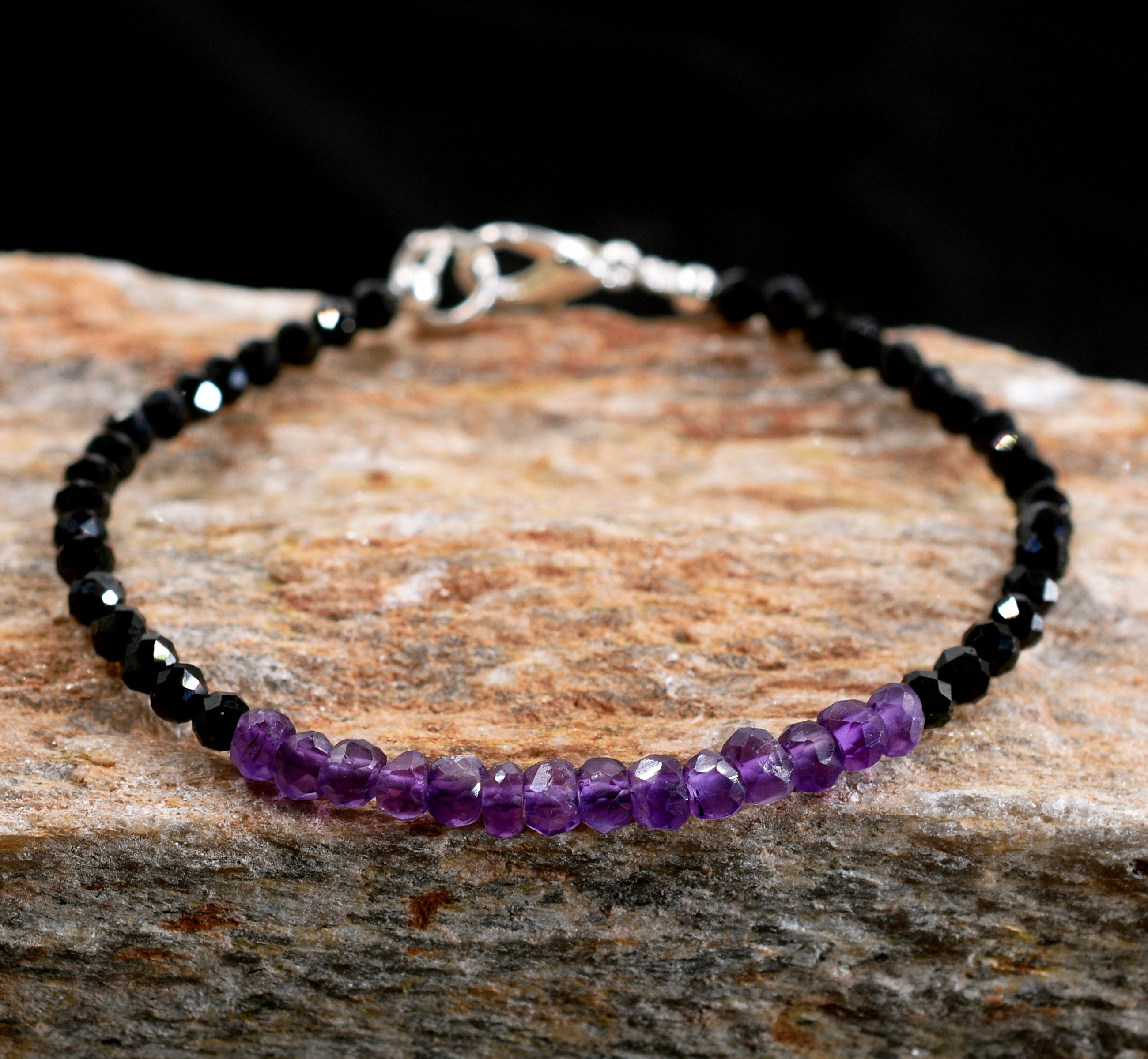 Buy Natural Amethystblack Spinel Beaded Bracelet Jewellery Online in India  - Etsy